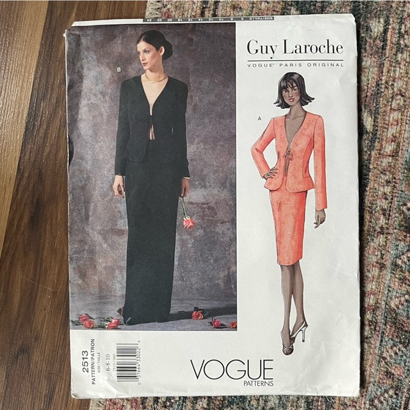 Vogue Guy Laroche 2513 VTG Sewing Pattern Tie-Front, Collarless Jacket & Skirt - Picture 1 of 5